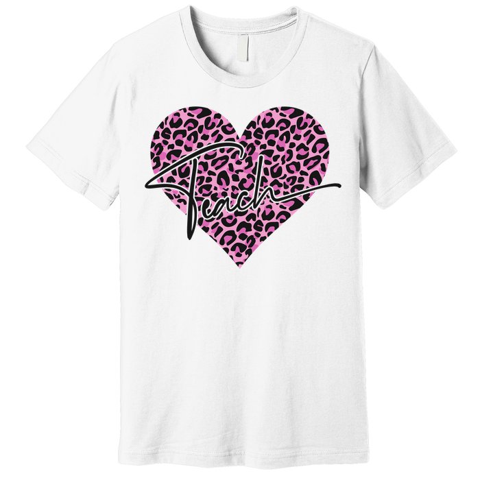 Pink Love Heart Leopard Print Teacher Premium T-Shirt