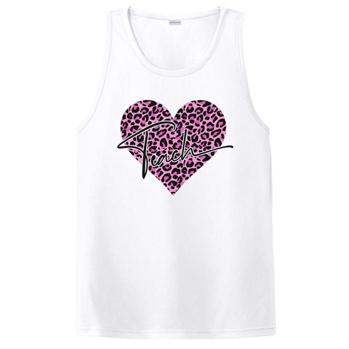 Pink Love Heart Leopard Print Teacher PosiCharge Competitor Tank