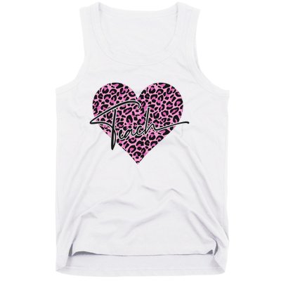 Pink Love Heart Leopard Print Teacher Tank Top