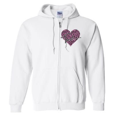 Pink Love Heart Leopard Print Teacher Full Zip Hoodie