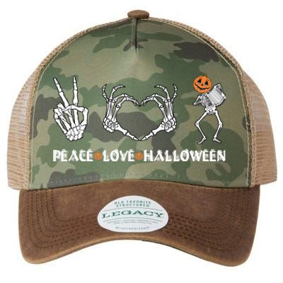 Peace Love Halloween Pumpkin Skeleton Playing Accordion Funny Gift Legacy Tie Dye Trucker Hat