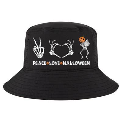 Peace Love Halloween Pumpkin Skeleton Playing Accordion Funny Gift Cool Comfort Performance Bucket Hat