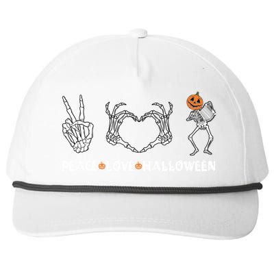 Peace Love Halloween Pumpkin Skeleton Playing Accordion Funny Gift Snapback Five-Panel Rope Hat