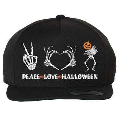 Peace Love Halloween Pumpkin Skeleton Playing Accordion Funny Gift Wool Snapback Cap