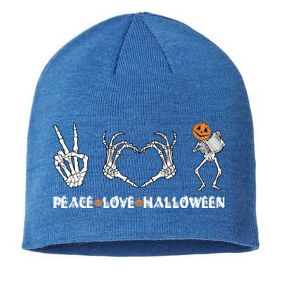 Peace Love Halloween Pumpkin Skeleton Playing Accordion Funny Gift Sustainable Beanie