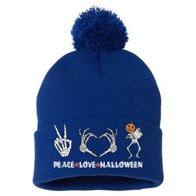 Peace Love Halloween Pumpkin Skeleton Playing Accordion Funny Gift Pom Pom 12in Knit Beanie