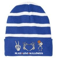 Peace Love Halloween Pumpkin Skeleton Playing Accordion Funny Gift Striped Beanie with Solid Band