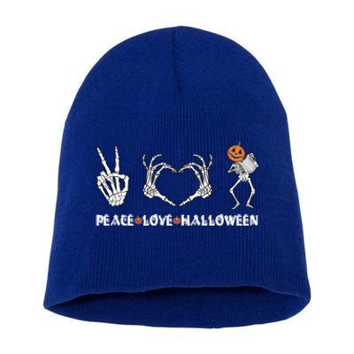 Peace Love Halloween Pumpkin Skeleton Playing Accordion Funny Gift Short Acrylic Beanie