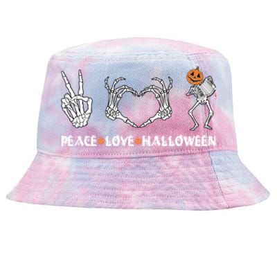 Peace Love Halloween Pumpkin Skeleton Playing Accordion Funny Gift Tie-Dyed Bucket Hat