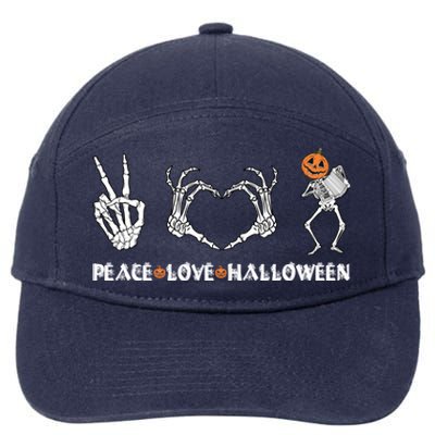 Peace Love Halloween Pumpkin Skeleton Playing Accordion Funny Gift 7-Panel Snapback Hat