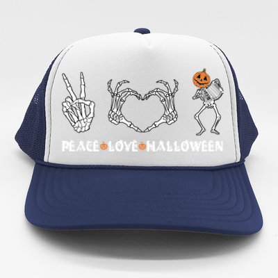 Peace Love Halloween Pumpkin Skeleton Playing Accordion Funny Gift Trucker Hat