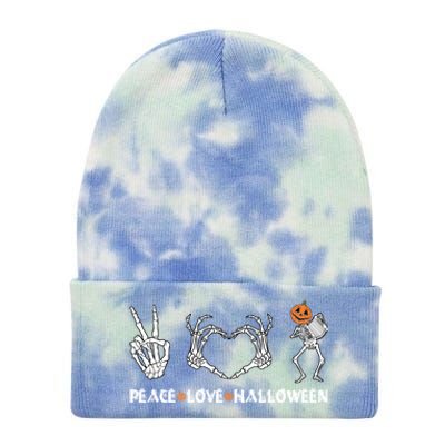 Peace Love Halloween Pumpkin Skeleton Playing Accordion Funny Gift Tie Dye 12in Knit Beanie