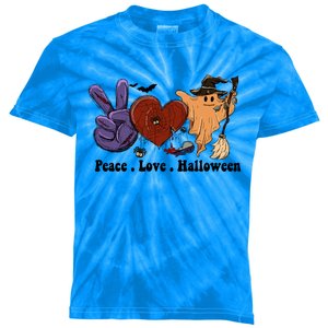 Peace Love Halloween Happy Halloween Pumpkin Leopard Heart Cute Gift Kids Tie-Dye T-Shirt