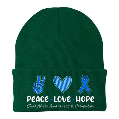 Peace Love Hope Child Abuse Awareness Blue Ribbon Knit Cap Winter Beanie