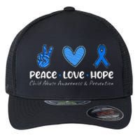 Peace Love Hope Child Abuse Awareness Blue Ribbon Flexfit Unipanel Trucker Cap