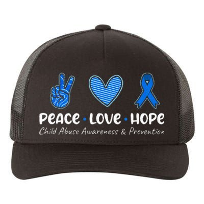 Peace Love Hope Child Abuse Awareness Blue Ribbon Yupoong Adult 5-Panel Trucker Hat