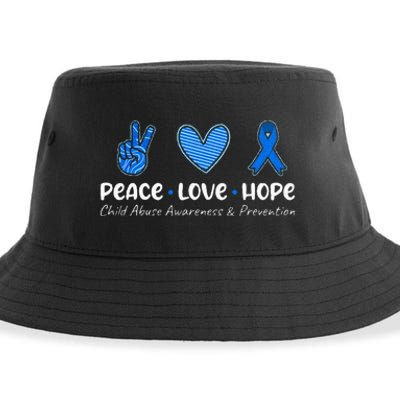 Peace Love Hope Child Abuse Awareness Blue Ribbon Sustainable Bucket Hat