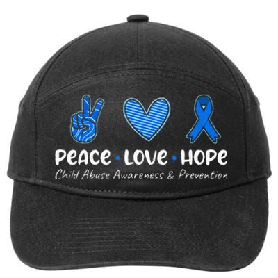 Peace Love Hope Child Abuse Awareness Blue Ribbon 7-Panel Snapback Hat