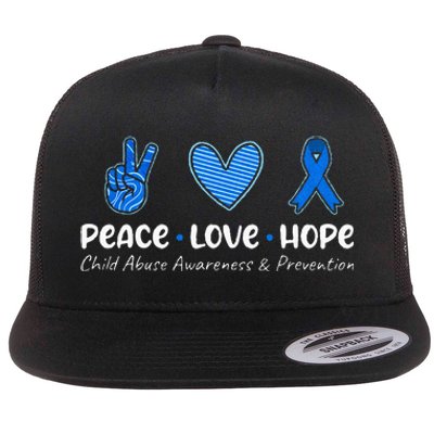 Peace Love Hope Child Abuse Awareness Blue Ribbon Flat Bill Trucker Hat