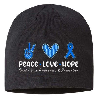 Peace Love Hope Child Abuse Awareness Blue Ribbon Sustainable Beanie