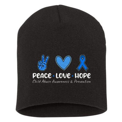 Peace Love Hope Child Abuse Awareness Blue Ribbon Short Acrylic Beanie