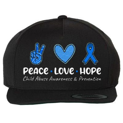 Peace Love Hope Child Abuse Awareness Blue Ribbon Wool Snapback Cap