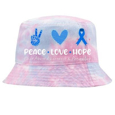 Peace Love Hope Child Abuse Awareness Blue Ribbon Tie-Dyed Bucket Hat