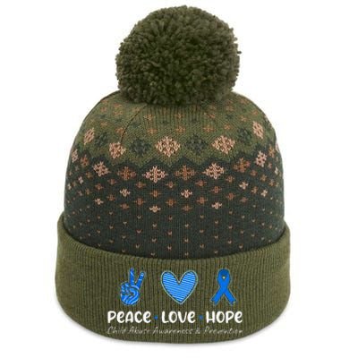 Peace Love Hope Child Abuse Awareness Blue Ribbon The Baniff Cuffed Pom Beanie