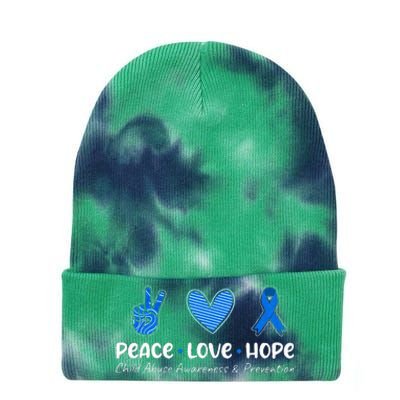 Peace Love Hope Child Abuse Awareness Blue Ribbon Tie Dye 12in Knit Beanie