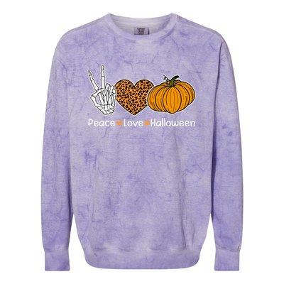 Peace Love Halloween Happy Halloween Pumpkin Leopard Heart Gift Colorblast Crewneck Sweatshirt