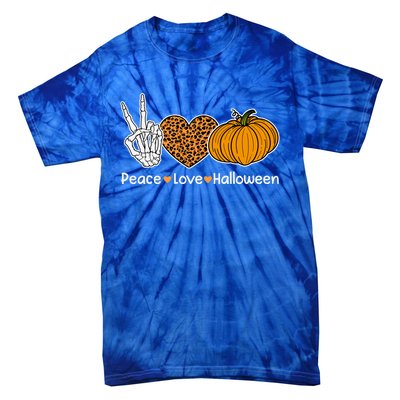 Peace Love Halloween Happy Halloween Pumpkin Leopard Heart Gift Tie-Dye T-Shirt