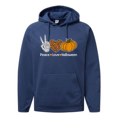 Peace Love Halloween Happy Halloween Pumpkin Leopard Heart Gift Performance Fleece Hoodie