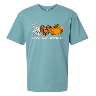 Peace Love Halloween Happy Halloween Pumpkin Leopard Heart Gift Sueded Cloud Jersey T-Shirt