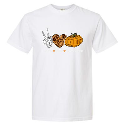 Peace Love Halloween Happy Halloween Pumpkin Leopard Heart Gift Garment-Dyed Heavyweight T-Shirt