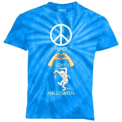 Peace Love Halloween Mummy Hand Heart Peace Sign Costume Gift Kids Tie-Dye T-Shirt