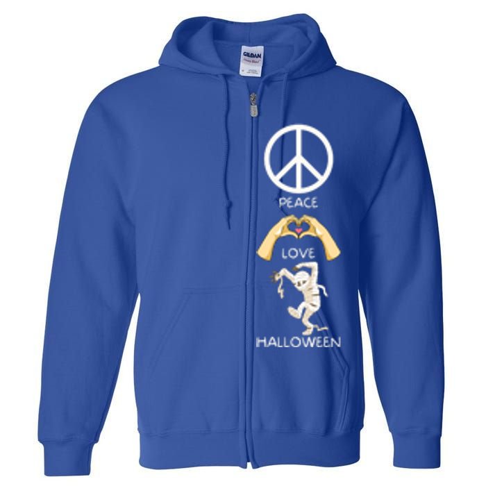 Peace Love Halloween Mummy Hand Heart Peace Sign Costume Gift Full Zip Hoodie