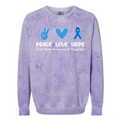 Peace Love Hope Abuse Awareness Prevention Blue Ribbon Gift Colorblast Crewneck Sweatshirt