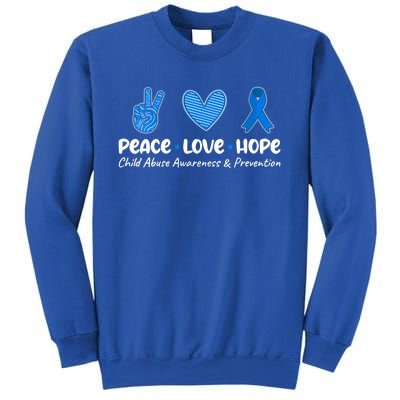 Peace Love Hope Abuse Awareness Prevention Blue Ribbon Gift Sweatshirt