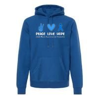 Peace Love Hope Abuse Awareness Prevention Blue Ribbon Gift Premium Hoodie