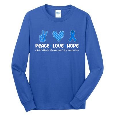 Peace Love Hope Abuse Awareness Prevention Blue Ribbon Gift Tall Long Sleeve T-Shirt