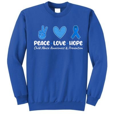 Peace Love Hope Abuse Awareness Prevention Blue Ribbon Gift Tall Sweatshirt