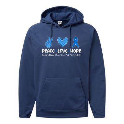 Peace Love Hope Abuse Awareness Prevention Blue Ribbon Gift Performance Fleece Hoodie