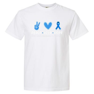 Peace Love Hope Abuse Awareness Prevention Blue Ribbon Gift Garment-Dyed Heavyweight T-Shirt