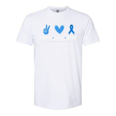 Peace Love Hope Abuse Awareness Prevention Blue Ribbon Gift Softstyle CVC T-Shirt