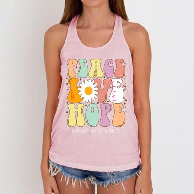 Peace Love Hope Pulmonary Fibrosis Awareness Gift Cute Gift Women's Knotted Racerback Tank