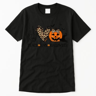 Peace Love Halloween Happy Halloween Pumpkin Leopard Heart Tall T-Shirt
