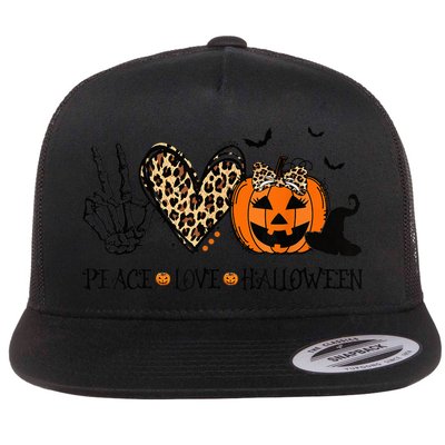 Peace Love Halloween Happy Halloween Pumpkin Leopard Heart Flatbill Hat