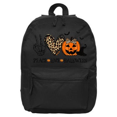 Peace Love Halloween Happy Halloween Pumpkin Leopard Heart 16 in Basic Backpack