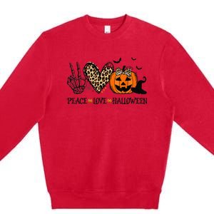 Peace Love Halloween Happy Halloween Pumpkin Leopard Heart Premium Crewneck Sweatshirt