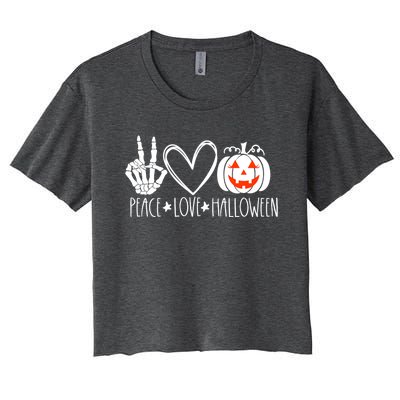 Peace Love Halloween Pumpkin Teen Jackolantern Gift Women's Crop Top Tee